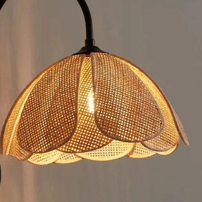 rattan wall sconce, installed in a room interior setting