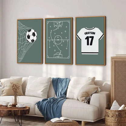 Custom Name Soccer 3-Piece Canvas Wall Art Set