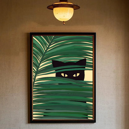 Green Aesthetic Cat Canvas Wall Art