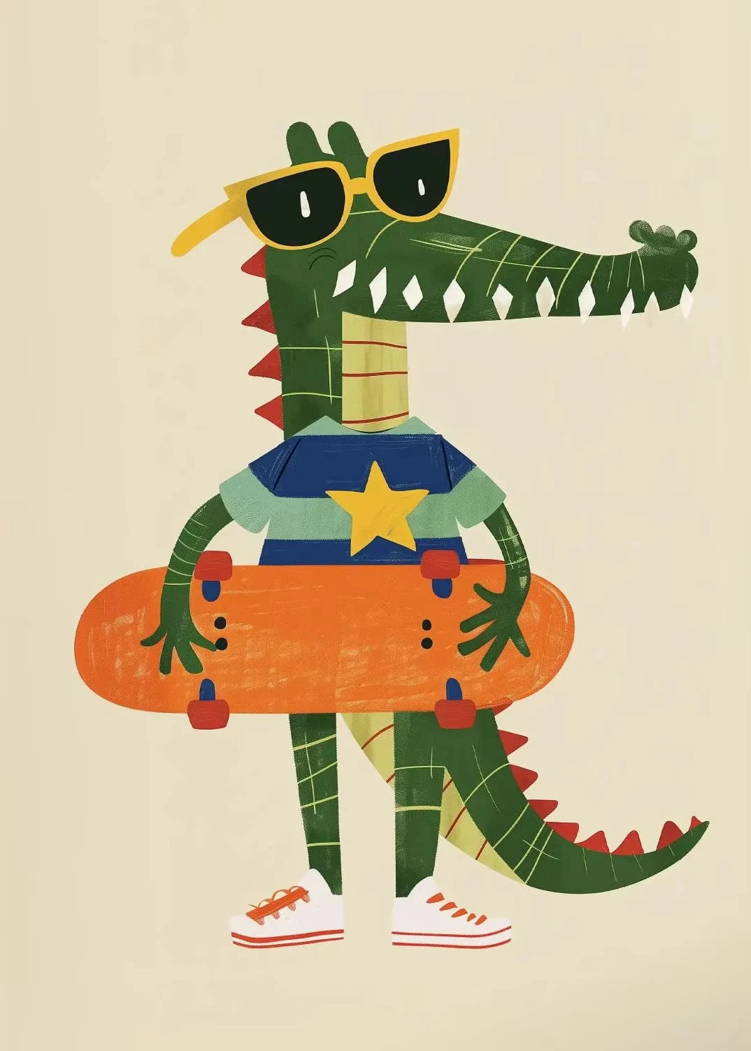 Cute Skateboard Animals Kids Canvas Wall Art Print