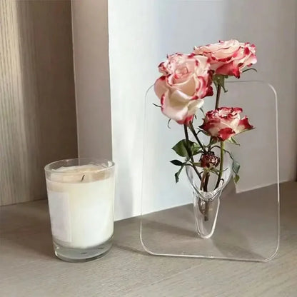 Transparent acrylic frame art vase for desktop bookshelf display
