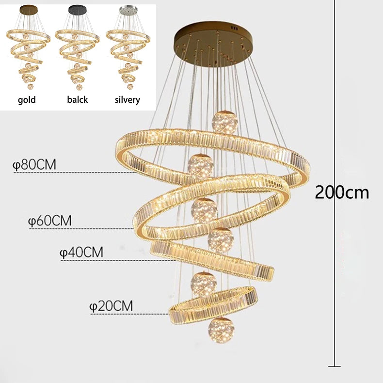 Remote dimming concentric crystal chandelier wired for 90 to 260V