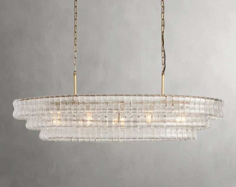 Linear glass chandelier 55.1 in long with smoke grey shades in black