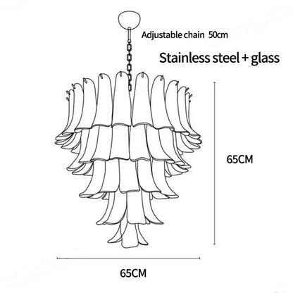 Linear two layer glass branch chandelier measuring 120 centimetres across
