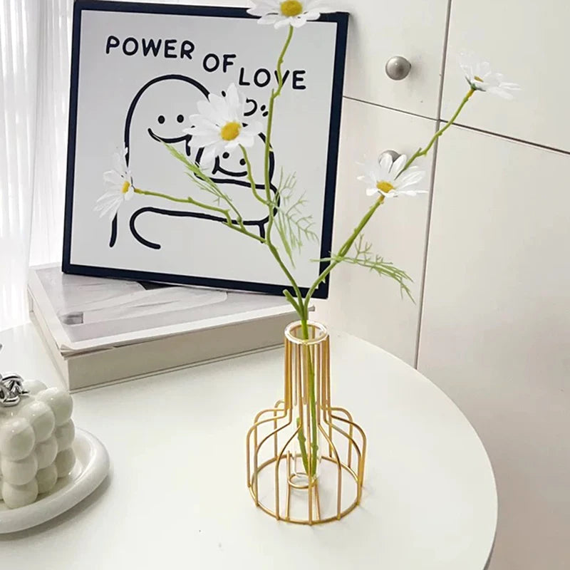 Golden metal hydroponic test tube vase luxury desk decoration