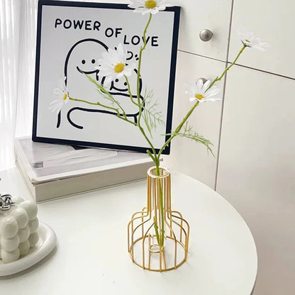 Golden metal hydroponic test tube vase luxury desk decoration