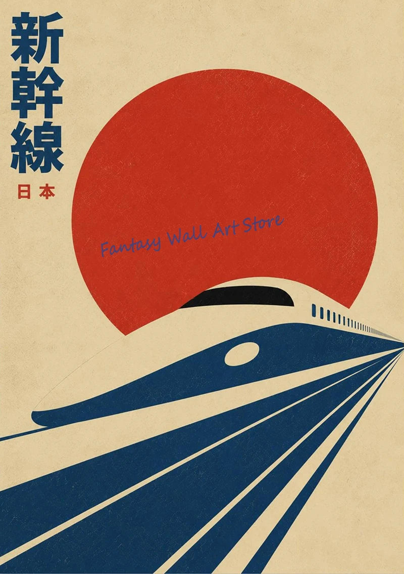 Vintage Japanese Railway Landscape Canvas Wall Art