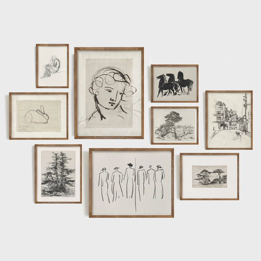 Neutral Vintage Sketch Eclectic Canvas Wall Art