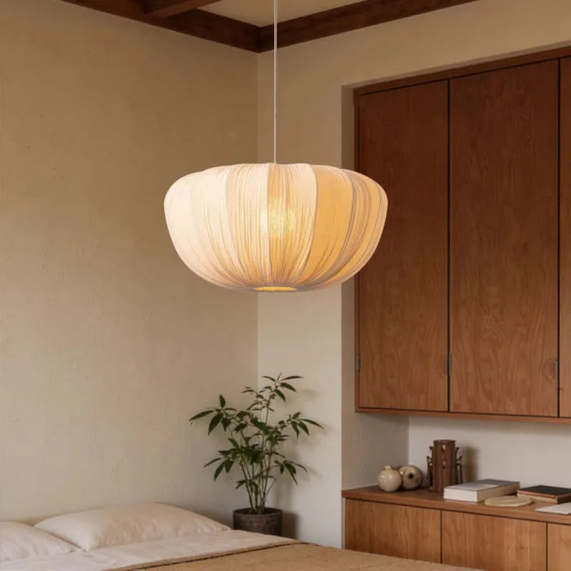 Minimalist fabric chandelier with muted finish and E27 bulb socket