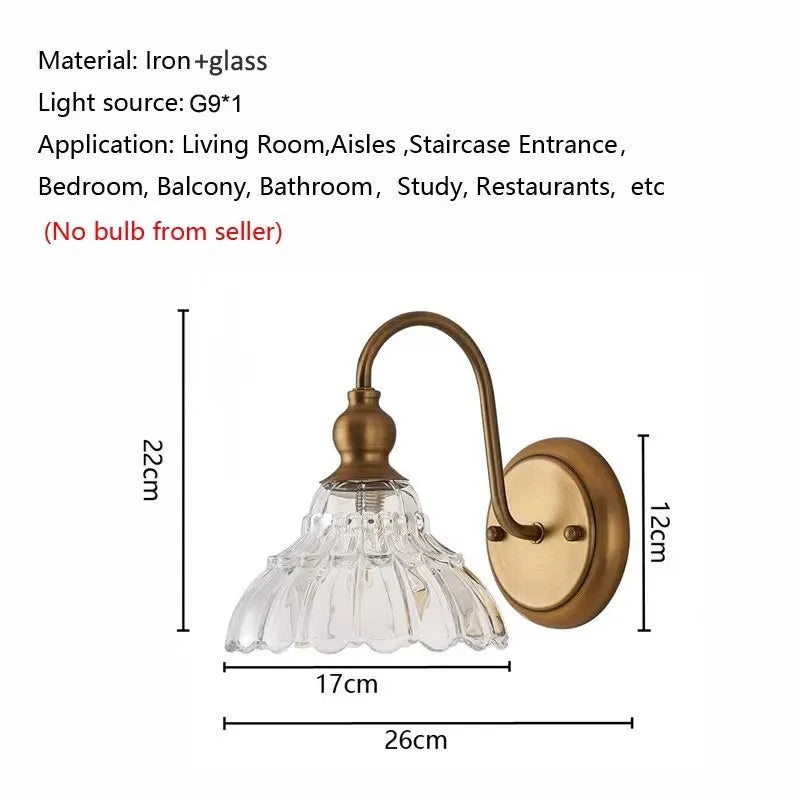 gold crystal bathroom wall sconce, side profile showing mounting depth