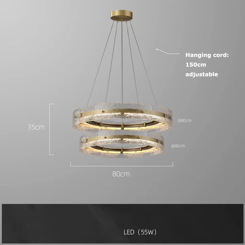 Second square water ripple glass chandelier variant in gold steel