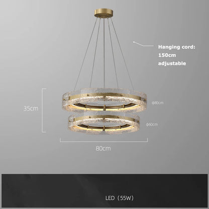 Second square water ripple glass chandelier variant in gold steel