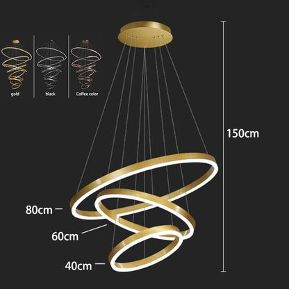 Tiered ring chandelier with remote control and touch on off switch operation