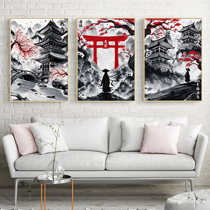Japanese Ink Landscape 3-Piece Canvas Wall Art Set