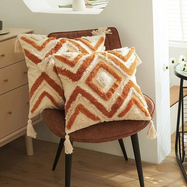 Bohemian Embroidered Tassel Pillow Cover — detail