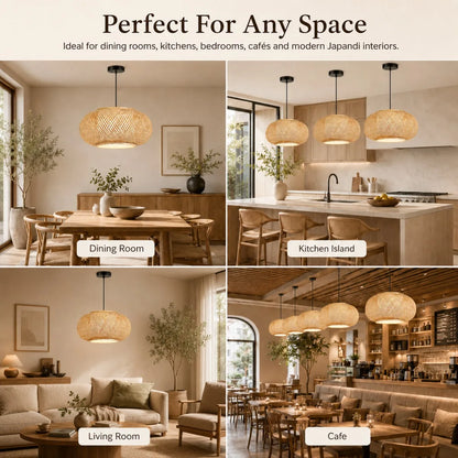 Lantern shaped bamboo chandelier with 150 centimetre adjustable cord