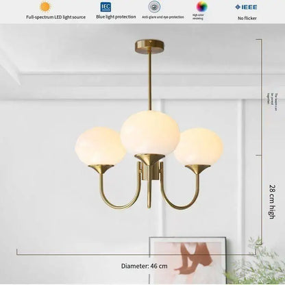 Built in LED chip frosted glass ball chandelier shown fully assembled