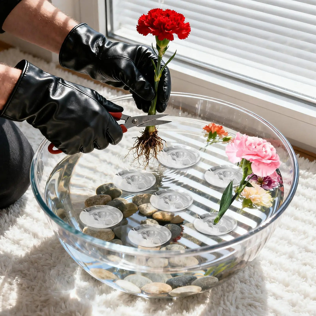 Transparent flower stem holder set for vase hydroponic arrangement