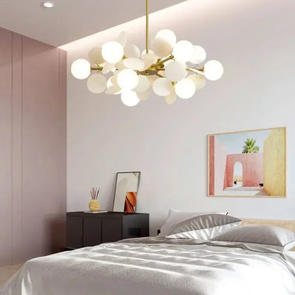 Six globe flower branch chandelier in a painted color finish
