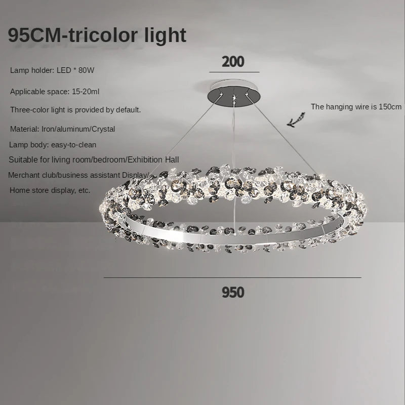 Three tier sunflower crystal ring chandelier in plated chrome