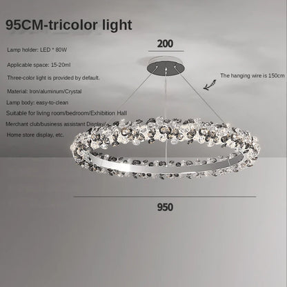 Three tier sunflower crystal ring chandelier in plated chrome