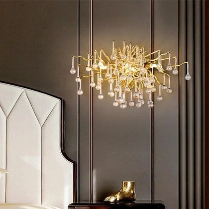 Crystal chandelier in gold with tricolor light option and non-dimmable G9 LEDs