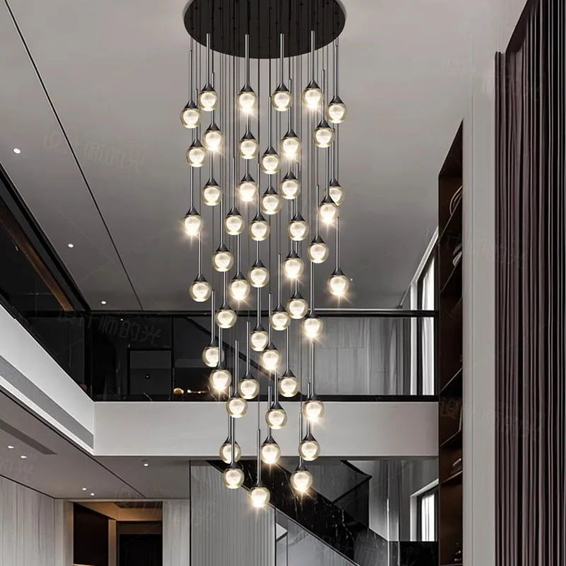 Crystal cluster staircase chandelier with crystal heads on cords