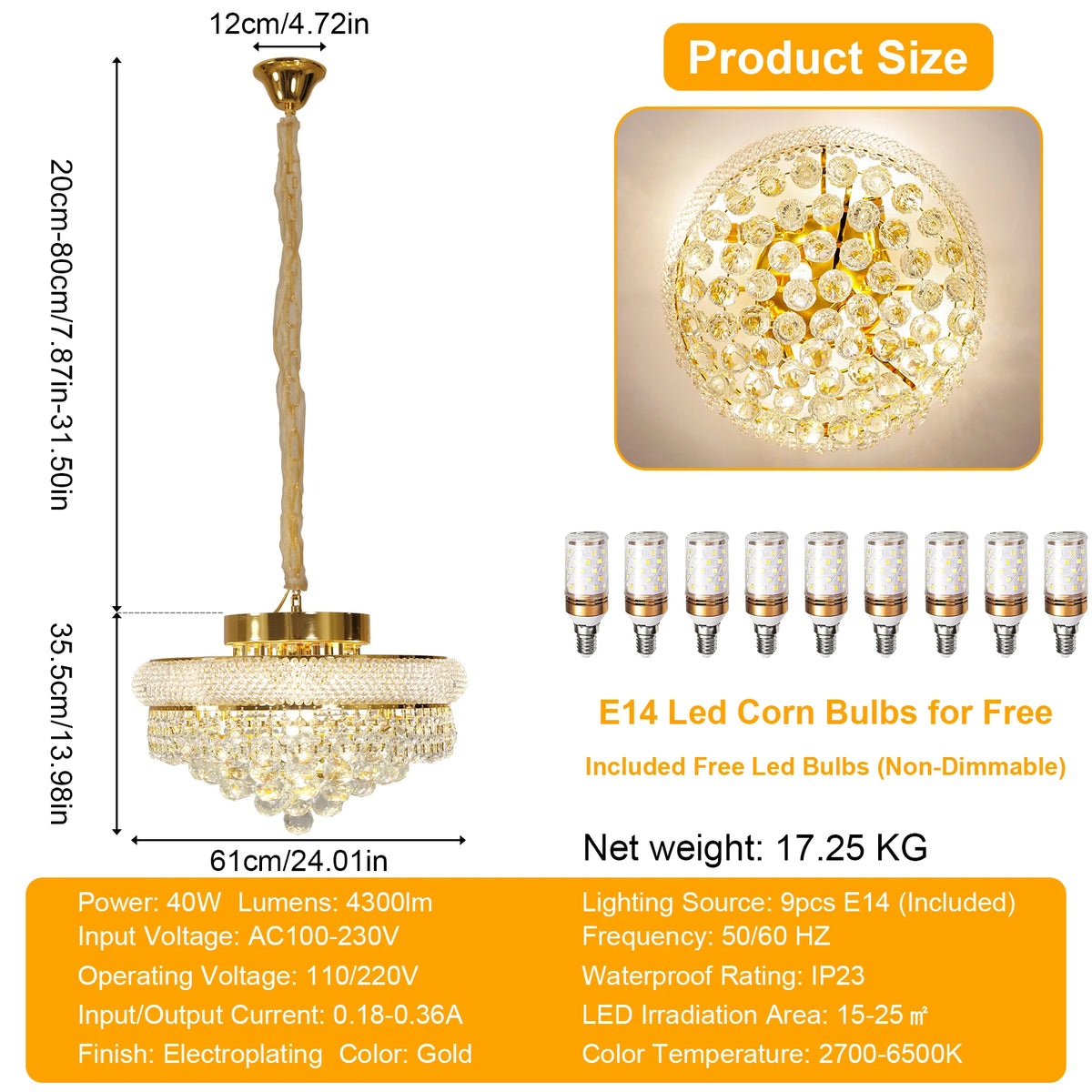 Neutral 4500K setting on a gold empire crystal chandelier