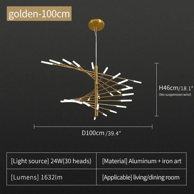 Firework chandelier rated for 90 to 260V with included LED bulbs