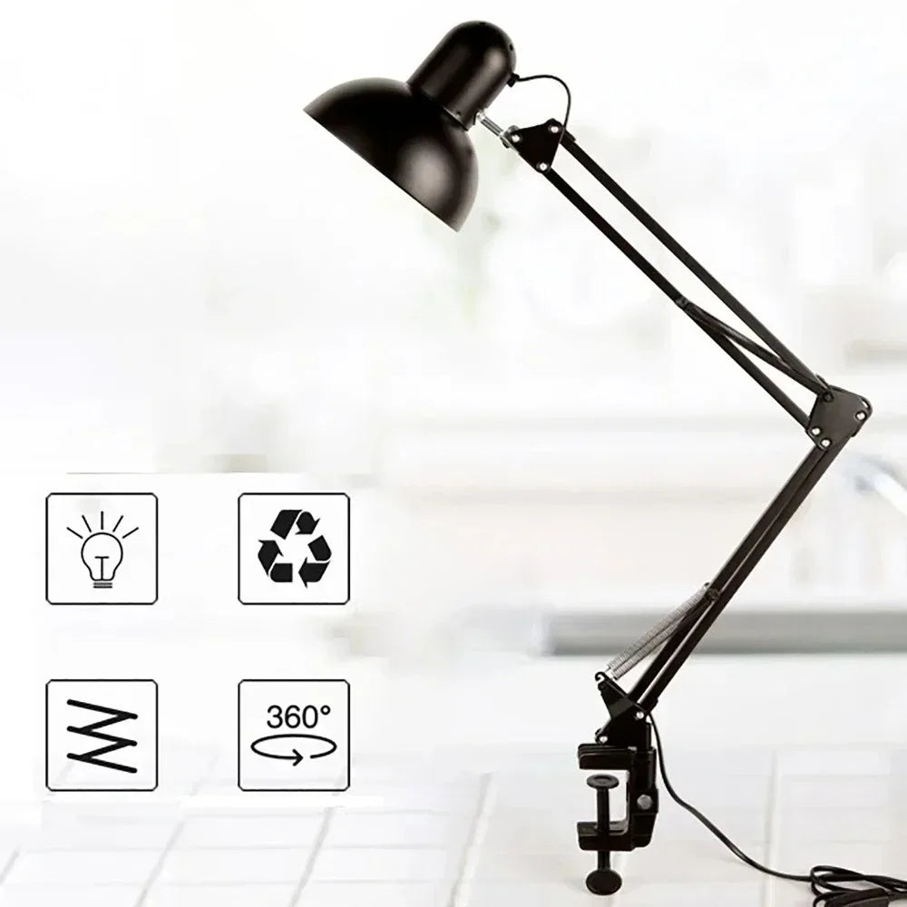 Flexible arm metal desk lamp on home office desk overhead task lighting