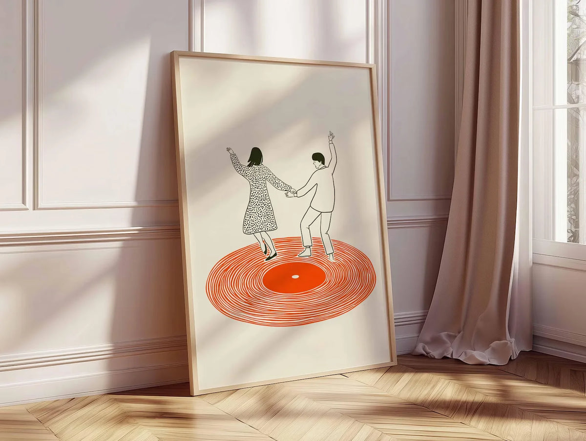 Retro Dancing Couple Record Player Canvas Wall Art