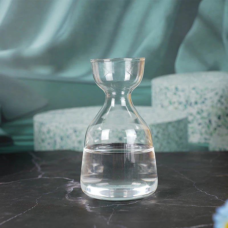 Clear glass avocado seed vase on bright windowsill indoors