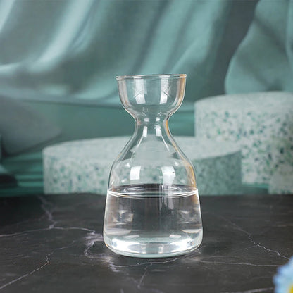 Clear glass avocado seed vase on bright windowsill indoors