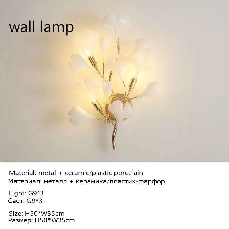 Single E27 socket ginkgo leaf chandelier with a sculptural leaf cluster