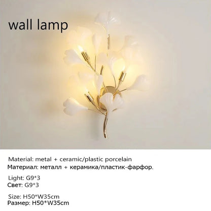 Single E27 socket ginkgo leaf chandelier with a sculptural leaf cluster