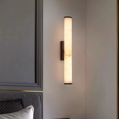 black marble wall sconce, side profile showing mounting depth