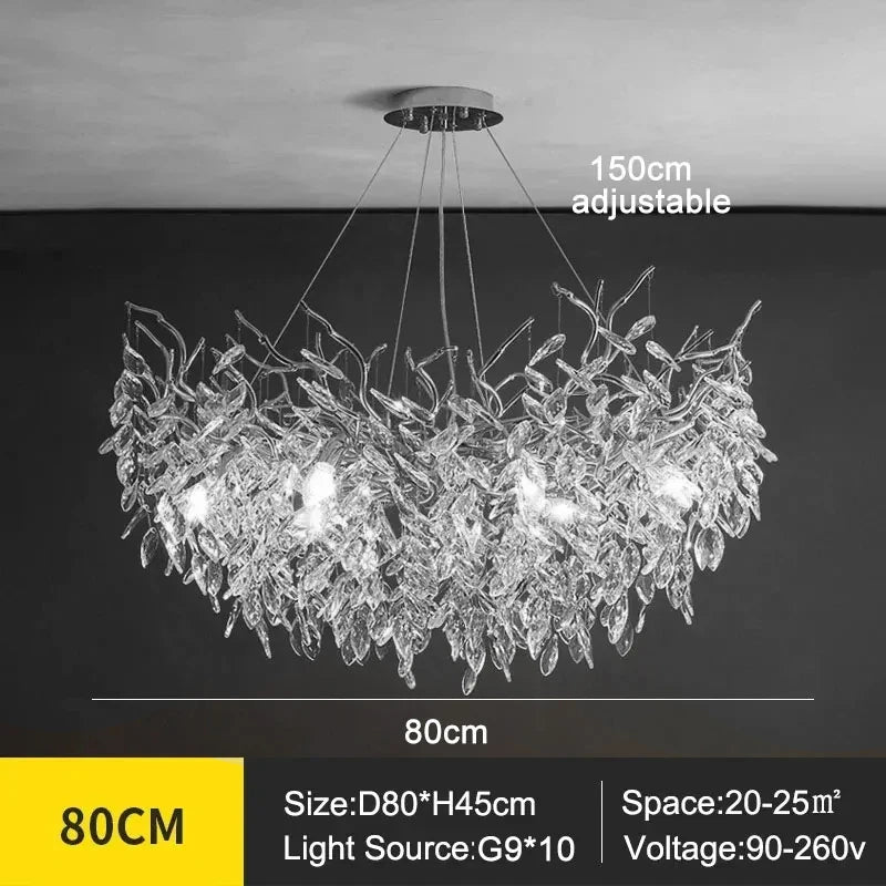 Silver chandelier with six E14 light sources and plated iron structure