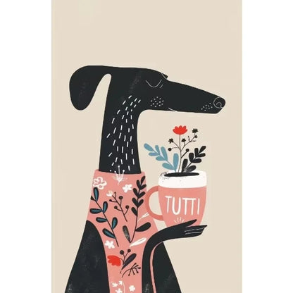 Cozy Coffee Dog Canvas Wall Art Print