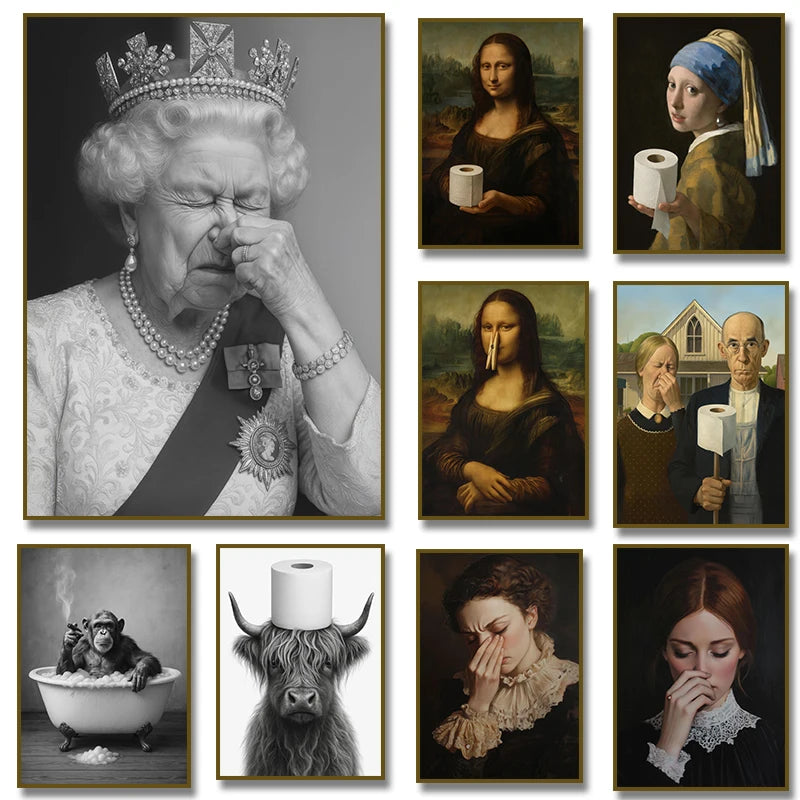 Victorian woman humorous bathroom portrait canvas wall art — primary product view