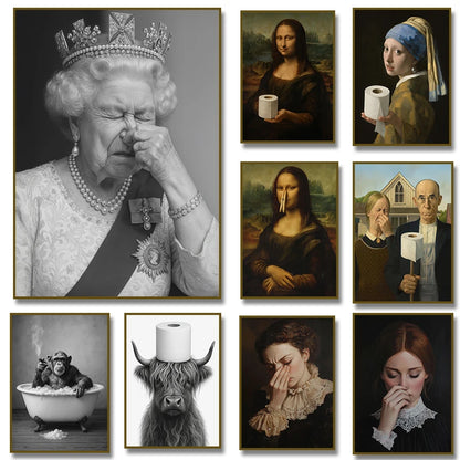 Victorian woman humorous bathroom portrait canvas wall art — primary product view