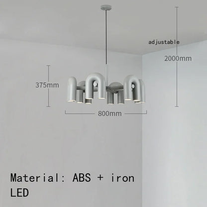 Eight arm U shaped chandelier in orange iron, warm white LED light