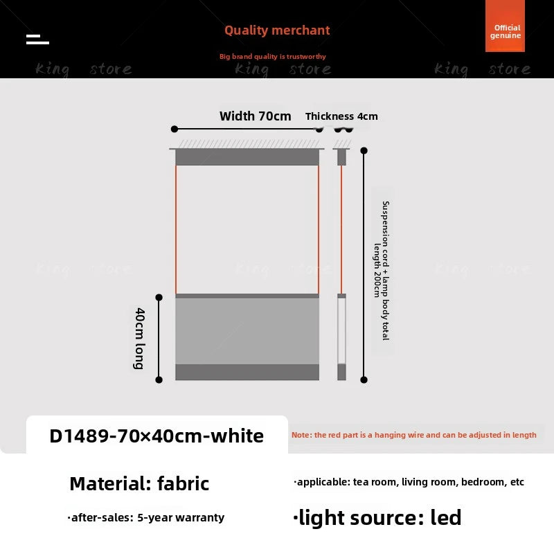 Fabric chandelier, 15.7 in long and 23.6 in high, for a bedroom