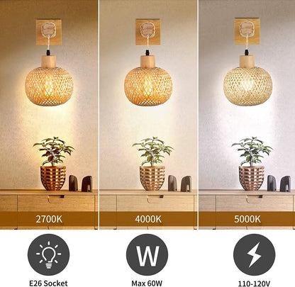 rattan wall sconce, installed in a room interior setting