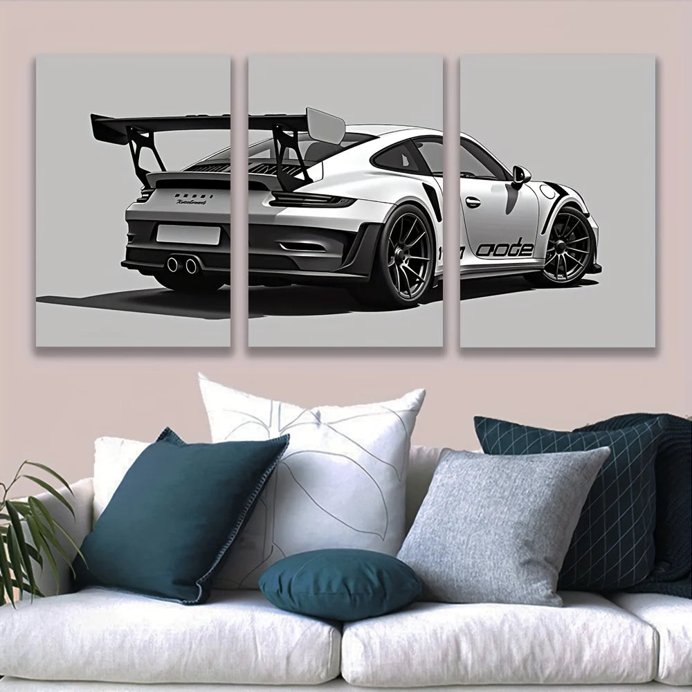 Sports Car GT3 Supercar 3-Piece Framed Canvas Set