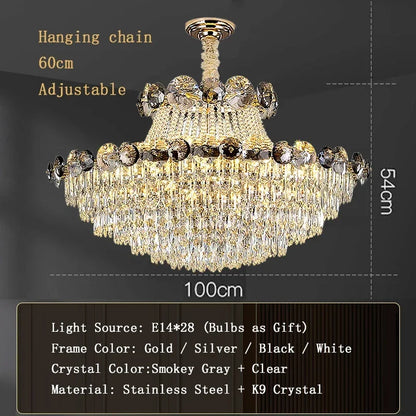 Crystal chandelier with an 86.6 in (220 cm) drop in plated gold