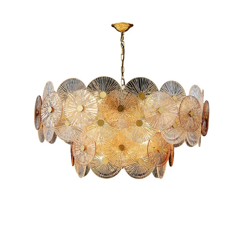 Two layer lotus leaf chandelier at 31.5 in (80 cm) on steel