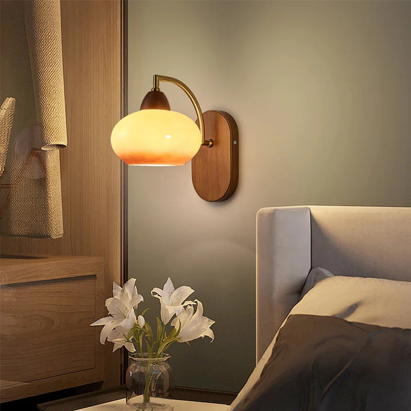 glass wall sconce, close-up of shade and hardware detail