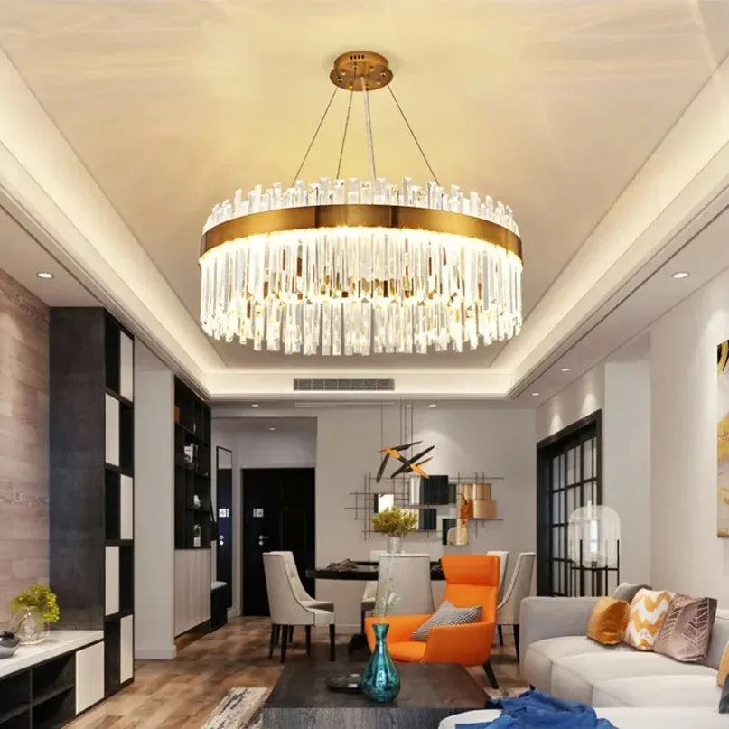 Linear crystal chandelier, 39.4 in long, in a plated gold finish