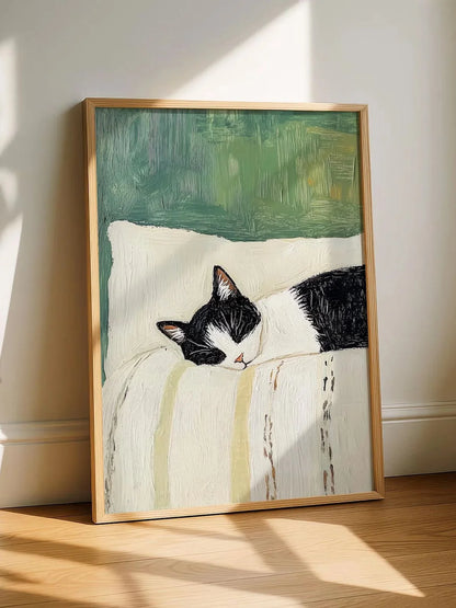 Black Cat Reading Cosy Bedroom Canvas Wall Art