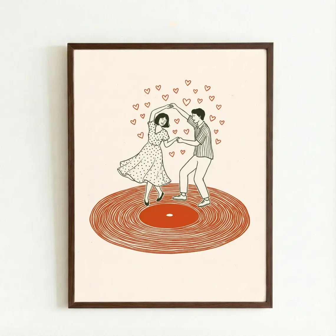 Retro Dancing Couple Record Player Canvas Wall Art